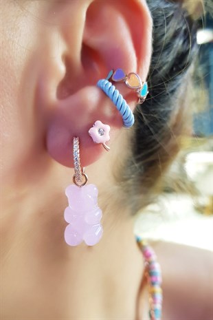 TEKLİ JELİBON  TOZ PEMBE CANDY BEAR GÜMÜŞ KÜPE