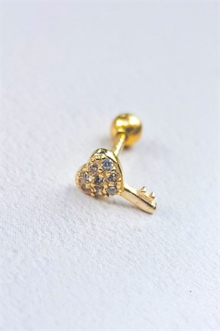 Tekli Kalpli Anahtar Gümüş Piercing Küpe