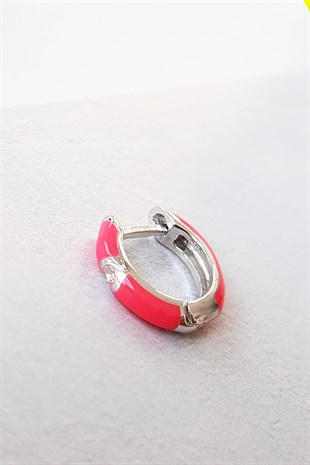 TEKLİ KOYU PEMBE MİNİ BOY ÇITÇITLI GÜMÜŞ KÜPE