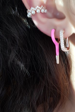 TEKLİ KURŞUN PEMBE GÜMÜŞ KÜPE