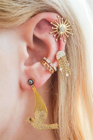 TEKLİ KUŞ FİGÜRLÜ SOL TARAFLI GÜMÜŞ KÜPE