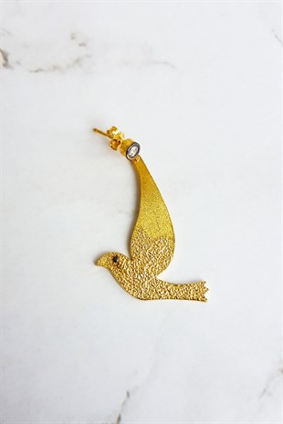 TEKLİ KUŞ FİGÜRLÜ SOL TARAFLI GÜMÜŞ KÜPE