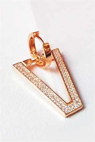 Tekli Large V Taşlı Special Gümüş Küpe