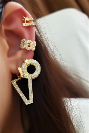 Tekli Large V Taşlı Special Gümüş Küpe