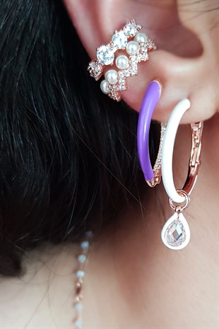 TEKLİ LITTLE V MOR İTHAL GÜMÜŞ KÜPE