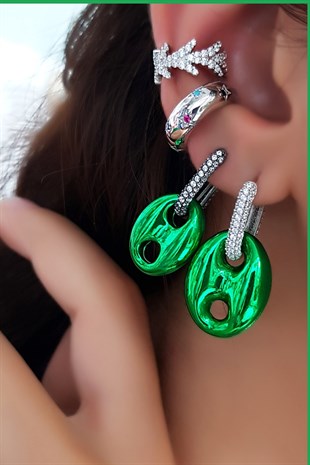 TEKLİ M GREEN LOVE PARLAK GÜMÜŞ KÜPE