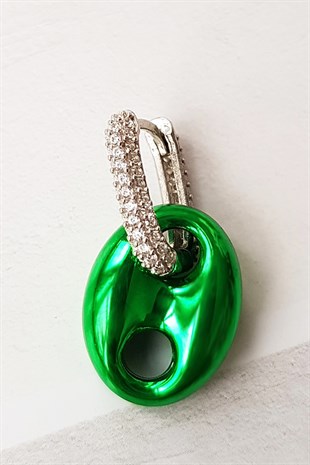 TEKLİ M GREEN LOVE PARLAK GÜMÜŞ KÜPE