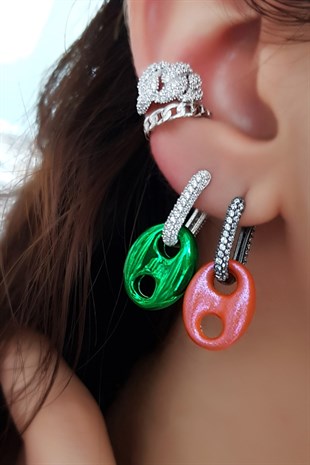 TEKLİ M GREEN LOVE PARLAK GÜMÜŞ KÜPE