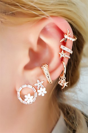 Tekli, Manolya Çiçekli Halka Gümüş Küpe