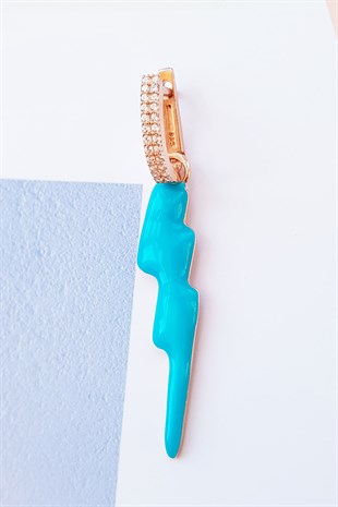 TEKLİ MAVİ BOMBELİ LARGE ŞİMŞEK GÜMÜŞ KÜPE