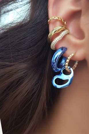 TEKLİ MAVİ GÜMÜŞ KÜPE