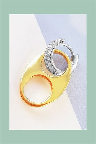 TEKLİ MİD GOLD LOVE RODYUM GÜMÜŞ KÜPE