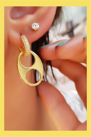 TEKLİ MİD GOLD LOVE RODYUM GÜMÜŞ KÜPE