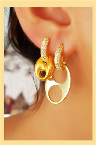 TEKLİ MİD GOLD LOVE RODYUM GÜMÜŞ KÜPE