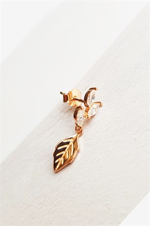 TEKLİ MİNİ İTHAL 3 STONE LEAF GÜMÜŞ KÜPE