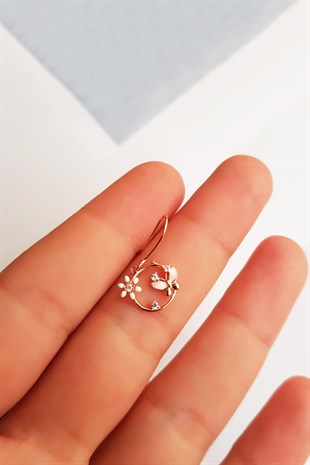 TEKLİ MİNİ İTHAL FLOWER W BUTTERFLY GÜMÜŞ KÜPE