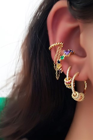 TEKLİ MİNİ KOYU RENKLİ İTHAL ALTIN KAPLAMA GÜMÜŞ KÜPE