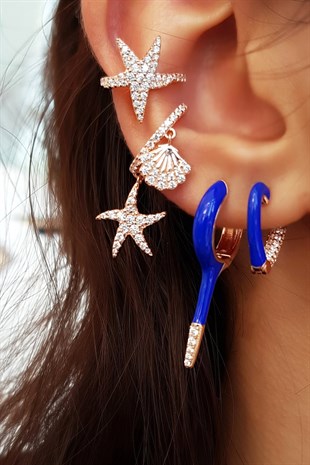 TEKLİ MİNİ LOVELY LACİVERT İTHAL GÜMÜŞ KÜPE