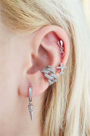 TEKLİ MİNİ YARI TAŞLI GÜMÜŞ KÜPE