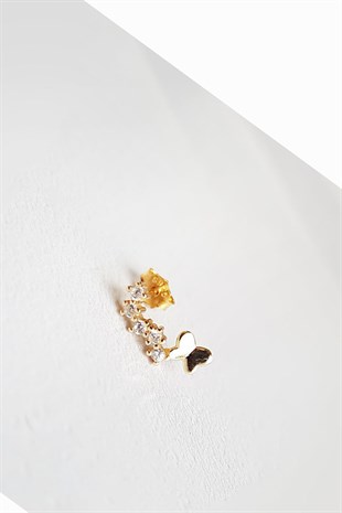 Tekli Minimal Taşlı Butterfly Gümüş Küpe