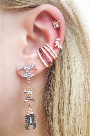 Tekli Mitolojik Akrep Kuyruklu Tribal Gümüş Küpe