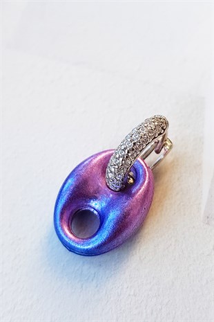 TEKLİ MOR PEMBE MİD BOMBELİ LOVE GÜMÜŞ KÜPE