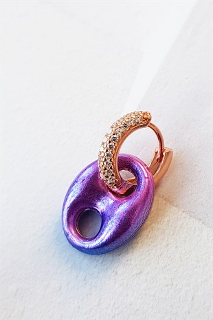 TEKLİ MOR PEMBE MİD BOMBELİ LOVE GÜMÜŞ KÜPE