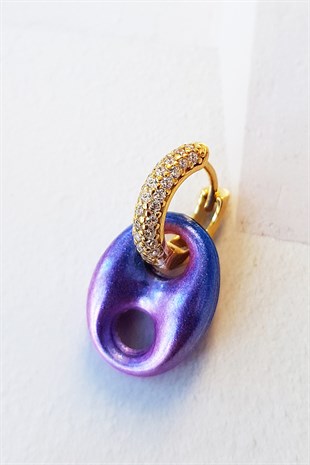 TEKLİ MOR PEMBE MİD BOMBELİ LOVE GÜMÜŞ KÜPE