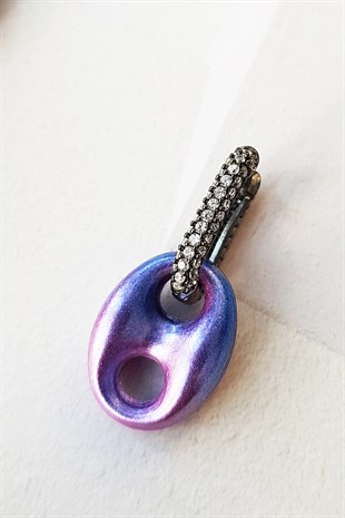 TEKLİ MOR PEMBE MİD BOMBELİ LOVE GÜMÜŞ KÜPE