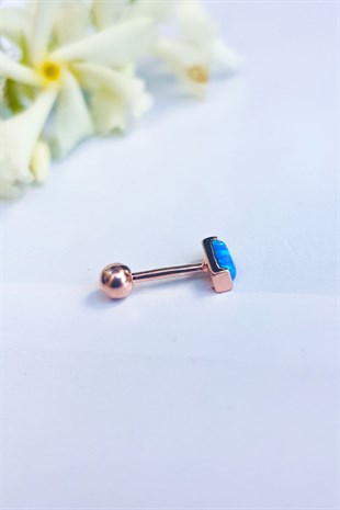 Tekli, Opal Taşlı Dikdörtgen Piercing Küpe