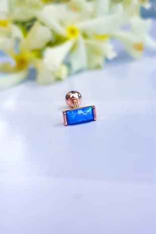 Tekli, Opal Taşlı Dikdörtgen Piercing Küpe