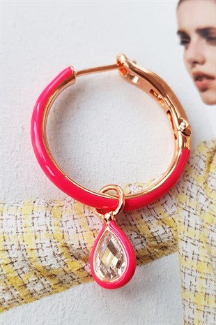 TEKLİ ORTA TEK DAMLA PEMBE MİNE İTHAL GÜMÜŞ KÜPE