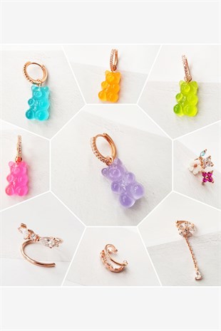 TEKLİ PEMBE JELİBON GÜMÜŞ KÜPE