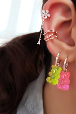 TEKLİ PEMBE JELİBON GÜMÜŞ KÜPE