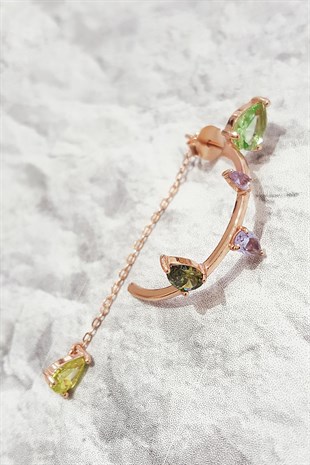 TEKLİ RENKLİ DROP ZİNCİR GÜMÜŞ KÜPE