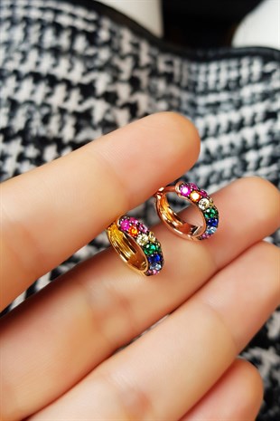 TEKLİ RENKLİ TAŞLI İTALYAN ROSE KAPLAMA GÜMÜŞ KÜPE