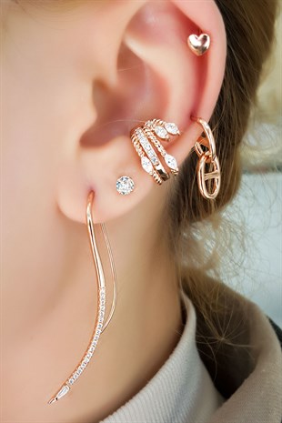 Tekli Sağ Taraflı Spiral Model Gümüş Küpe