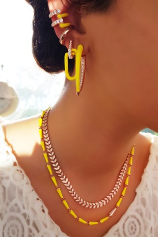 TEKLİ  SARI MİNE BOMBELİ ZERO GÜMÜŞ KÜPE