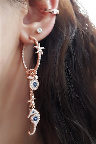 TEKLİ SEAHORSE İTHAL FİGÜR GÜMÜŞ KÜPE