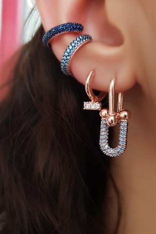 TEKLİ TİFF AQUA SİYAH TAŞLI ROSE GÜMÜŞ KÜPE