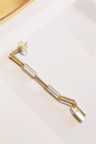 TEKLİ TİFF MİNİ KİLİT ZİNCİRLİ UZUN GÜMÜŞ KÜPE