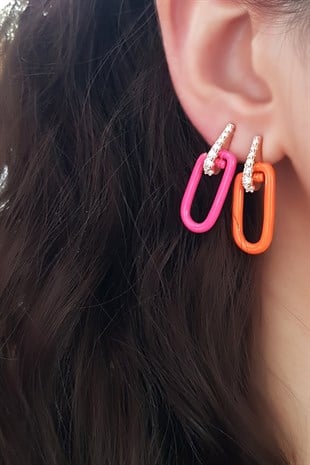 TEKLİ TURUNCU MİNE BOMBELİ ZERO GÜMÜŞ KÜPE