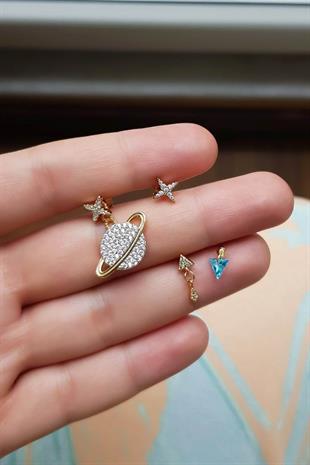 TEKLİ ÜÇGEN MİNİ SALLANTILI GÜMÜŞ KÜPE PİERCİNG