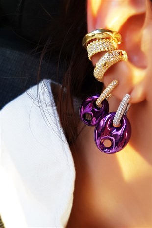 TEKLİ X MOR LOVE PARLAK GÜMÜŞ KÜPE