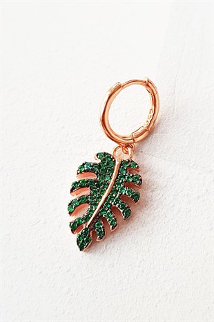 TEKLİ YEŞİL TROPİ LEAF GÜMÜŞ KÜPE 