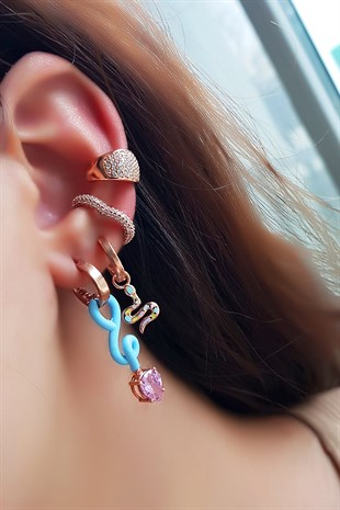 TEKLİ YILAN MODEL RENKLİ GÜMÜŞ KÜPE