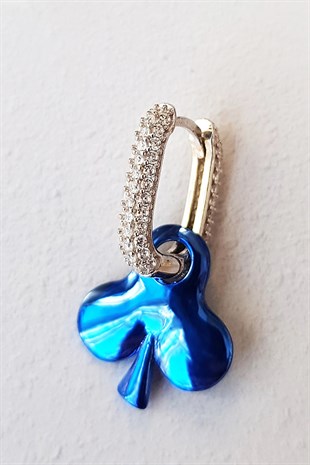 TEKLİ YONCA SAKS MAVİ GÜMÜŞ KÜPE