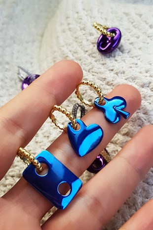 TEKLİ YONCA SAKS MAVİ GÜMÜŞ KÜPE