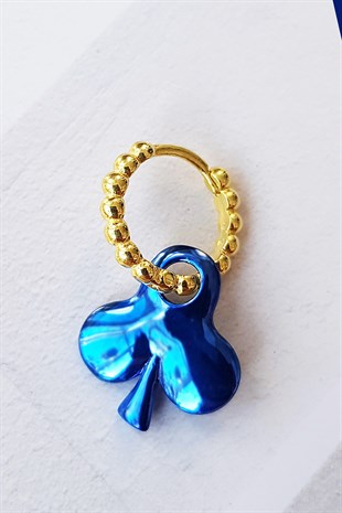 TEKLİ YONCA SAKS MAVİ GÜMÜŞ KÜPE