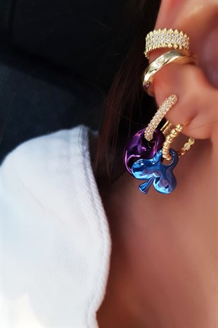 TEKLİ YONCA SAKS MAVİ GÜMÜŞ KÜPE